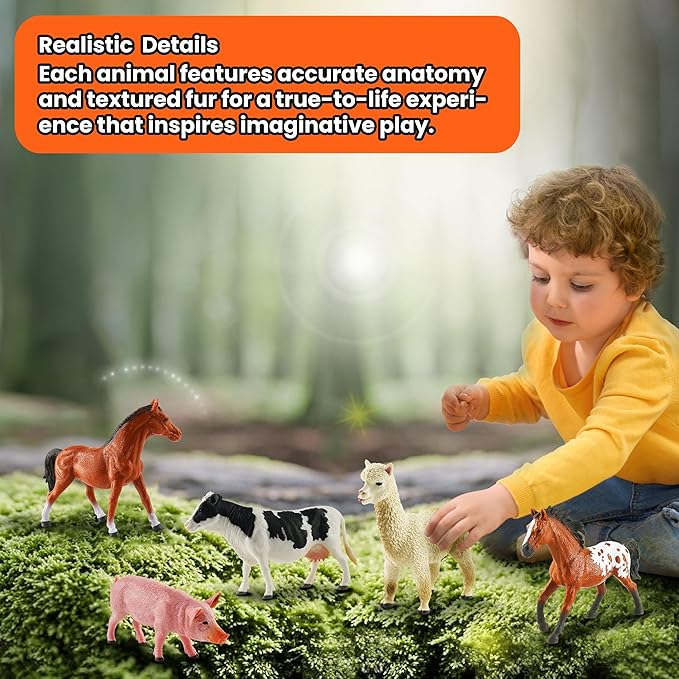 6PCS Farm Animal Toys for Kids 3-5 Realistic Plastic Farm Animal Figurines Educational Learning Toy for Toddlers Boys Girls Kids Farm Toys