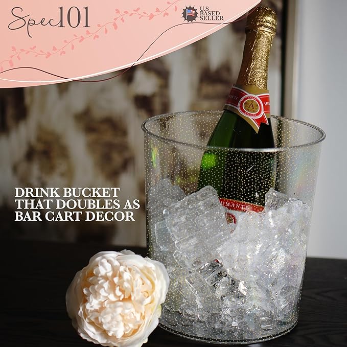 Ice Bucket for Champagne - 6 Pack Plastic Ice Buckets for Parties - 2.83L Gold Transparent Bridal Beverage Tub Cooler Catering Bar Accessories for Wine, Beer, Liquor, Spirits and Seltzers