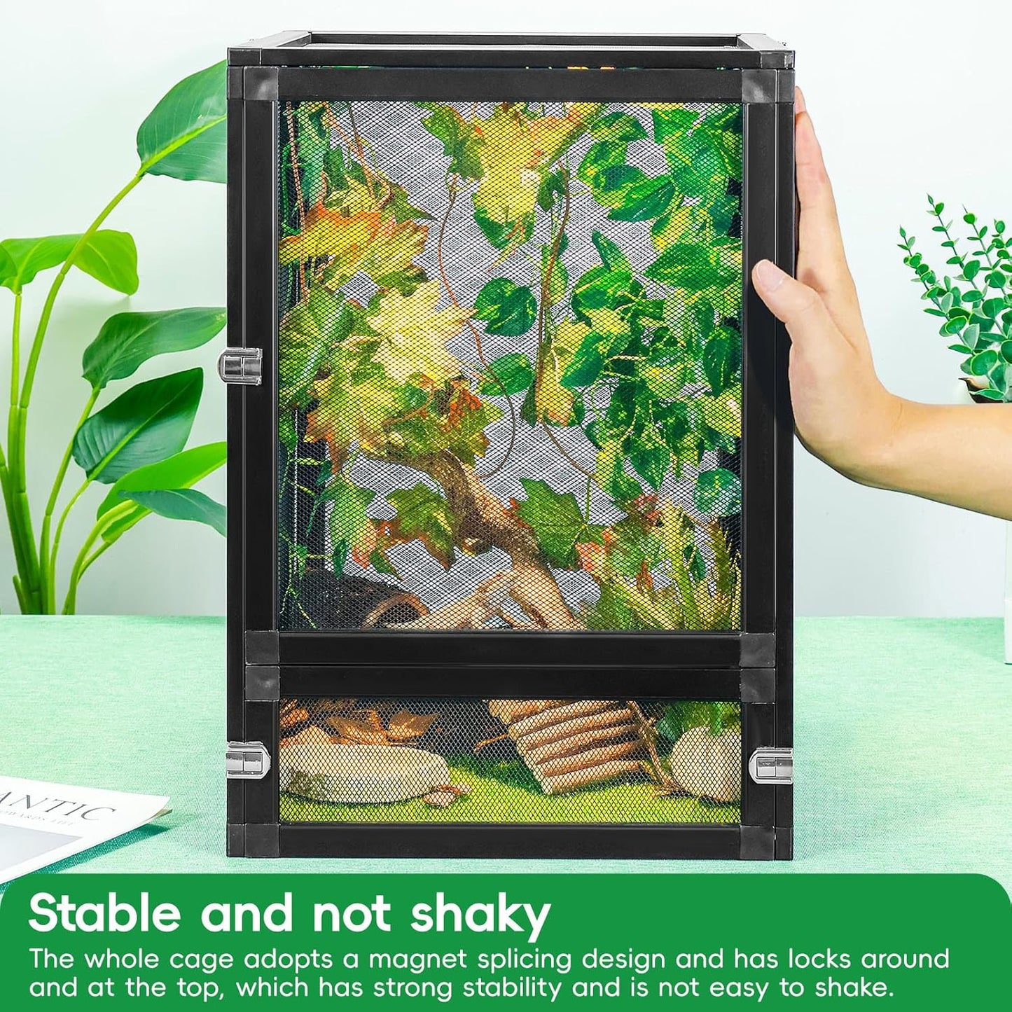 13 Gal Detachable and Foldable Reptile Butterfly Cage Terrarium, 360° Observation, Airflow, Interaction in Gecko Tank for Crested Geckos, Leopard Geckos, Chameleons, Bearded Dragons