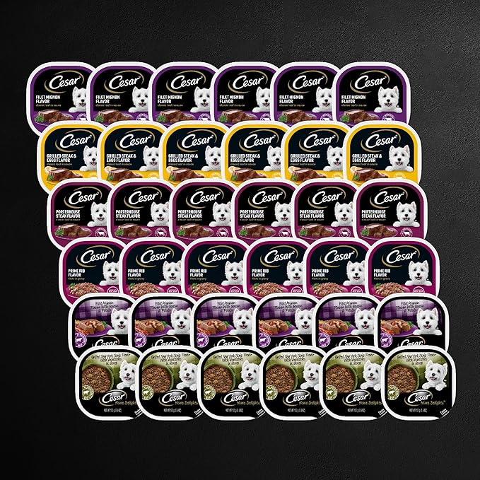 Cesar Wet Dog Food Steak Lovers Variety Pack with Real Meat, 3.5 oz. Trays (36 Count, Pack of 1)