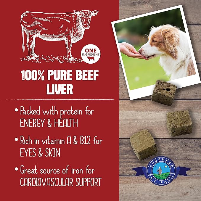 Freeze Dried Dog and Cat Treats, Beef Liver, All Natural Single Ingredient Freeze-Dried Dog Treat & Snacks, Made in USA, High Protein, Essential Nutrition of Raw Food, 8oz