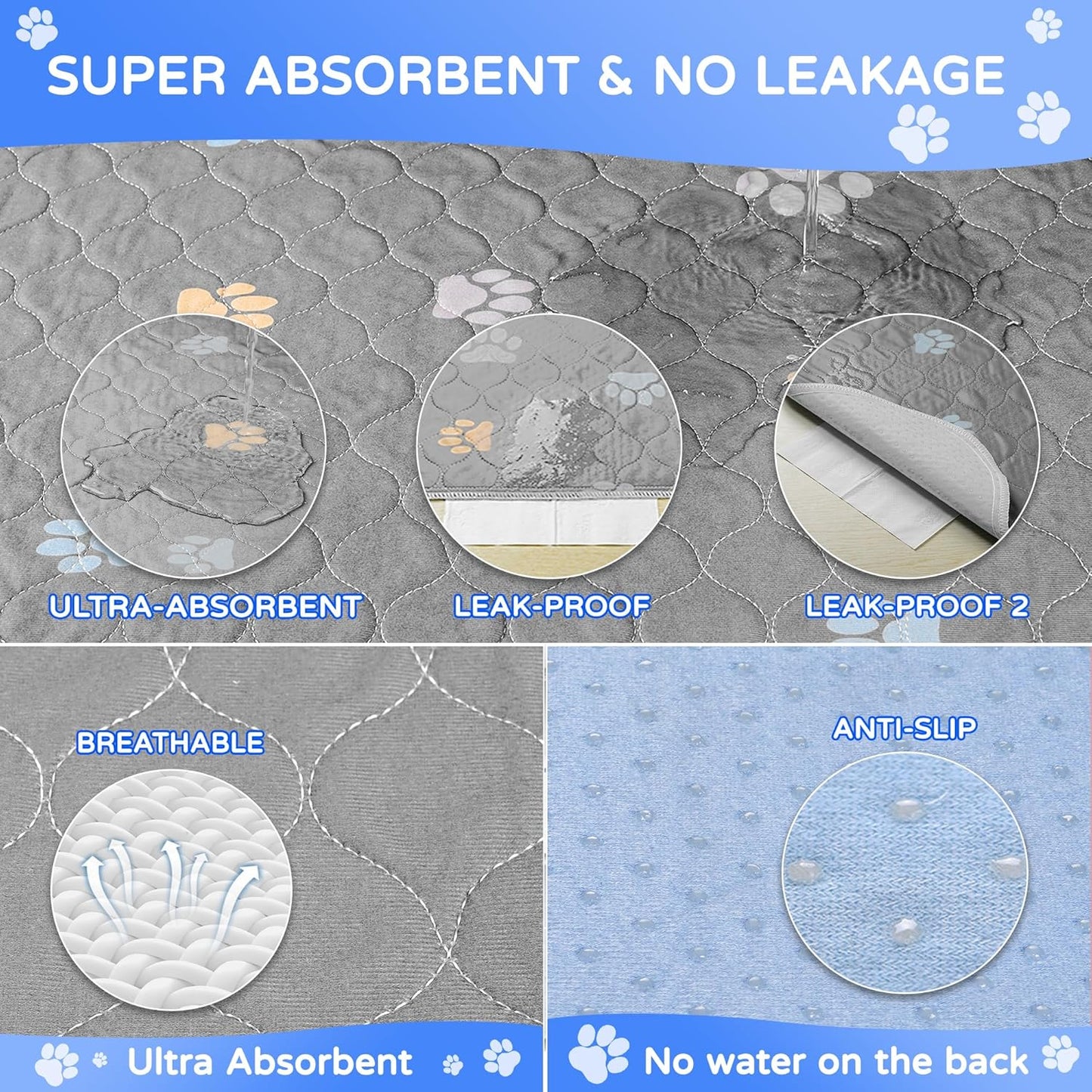 Aitmexcn Washable Puppy Dog Pee Pad, 2PCS 100% Waterproof Whelping Training Mat for Puppy/Senior Dog, Fast Drying Reusable Puppy Pads for Indoor, Outdoor and Car Travel- 36x41'' Llight Gray