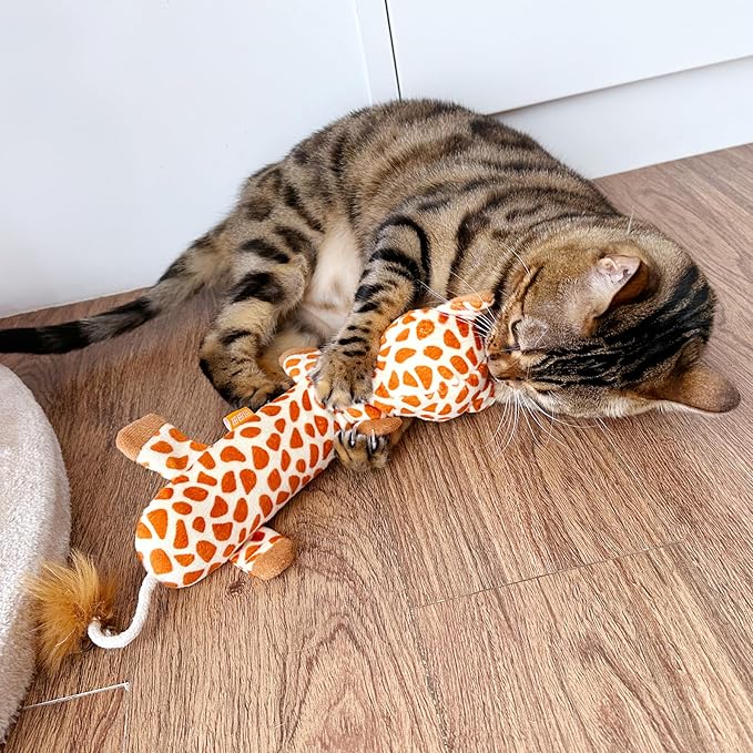 TTcat Catnip Silvervine Matatabi Pillow for Cats & Kittens,Cat Kicker Toy,Crinkle Sound Toy,Large Size Cat Pillow Soothing Plush(Giraffe).