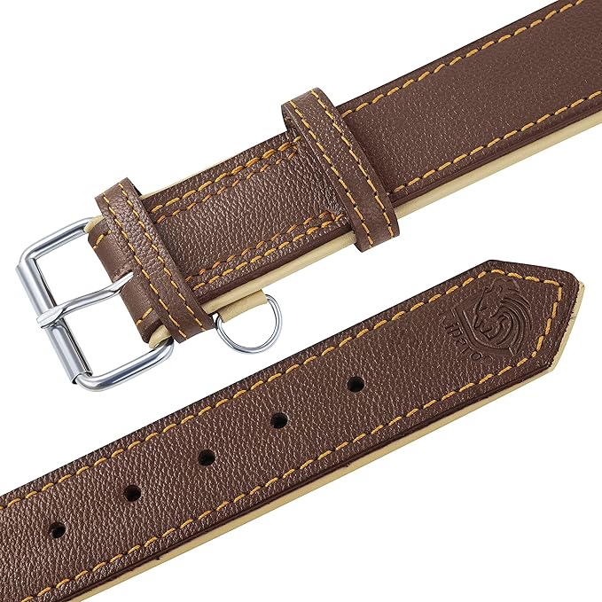 Riparo Adjustable Leather Dog Collar - Heavy Duty Wide Dog Collar for Small, Medium, Large and Extra Large Dogs with Dog Tag Holder (XXL: 2” Wide for 24”-29” Neck, Brown)