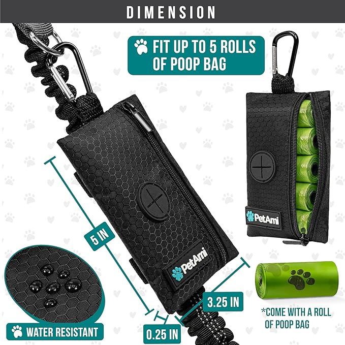 PetAmi Dog Poop Bag Holder for Leash, Dog Waste Bag Dispenser with Clip, Treat Pouch, Walking & Camping Accessories with Trash Bag Roll, Gray/Black 2 Pack