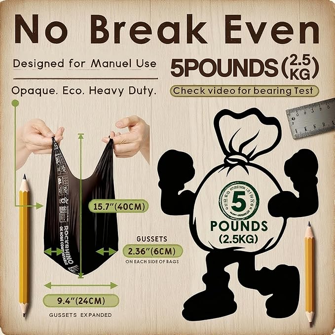 Ultra Thick RockRhino Dog Poop Bags - ECO Heavy Duty, Multi-Layer Bottom, 0% Plastic, 100% Home Compostable, Mint-Scented, Easy Open Tie Handles, Glove-Like Fit - 216 Bags